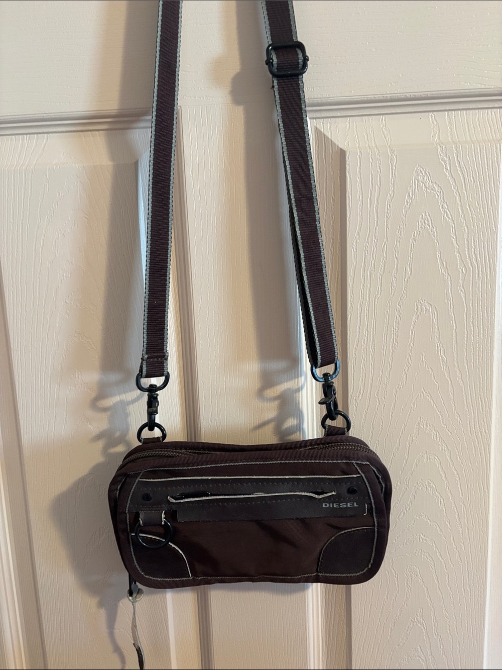 Diesel Small Crossbody Belt Bag in Brown with White Trim